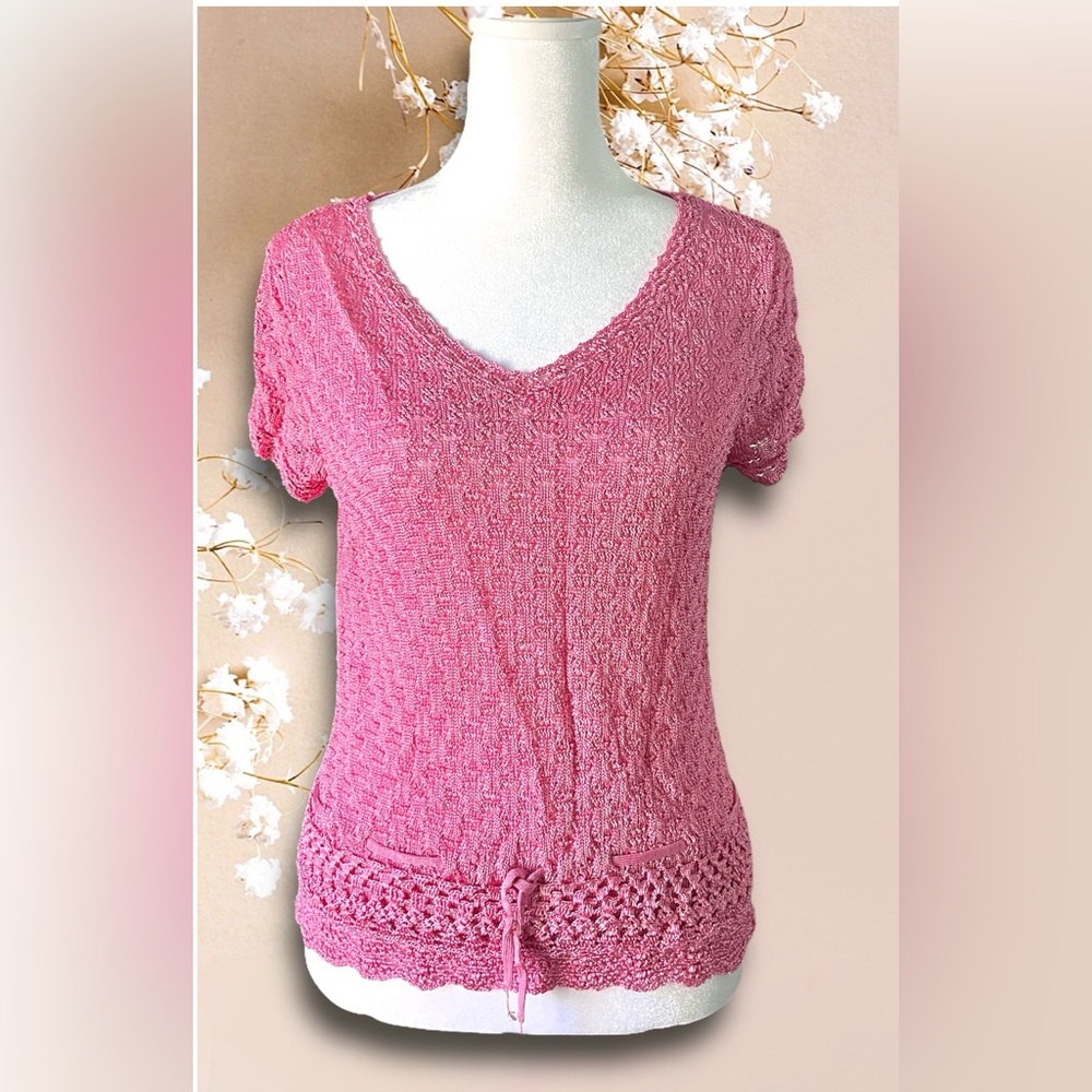 Emma James Liz Claiborne Company Elegant Pink Knit crochet Vintage Blouse Sz M